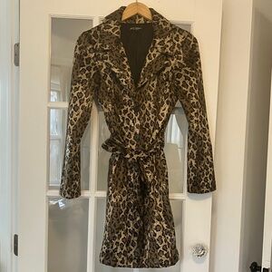 Vintage 1990s/Early 2000s Betsey Johnson Leopard Trench Coat Jacket Small Y2K